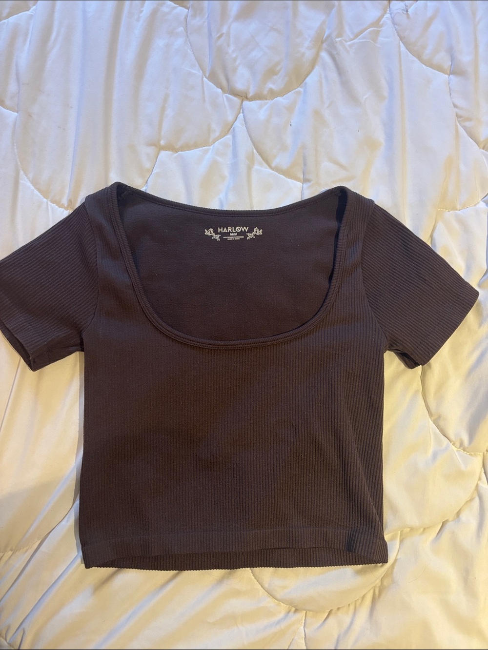 Harlowe & Graham Dark Brown Ribbed Scoop-Neck Crop Top